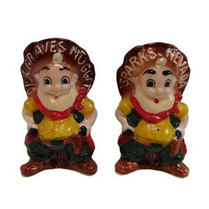 Vintage Elf on a Stump Salt and Pepper Shakers Set Japan Approx 3-1/2"